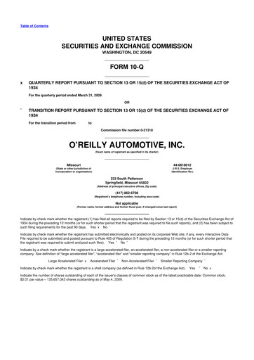 Thumbnail O'Reilly Automotive 10-Q Quarterly Report FY 