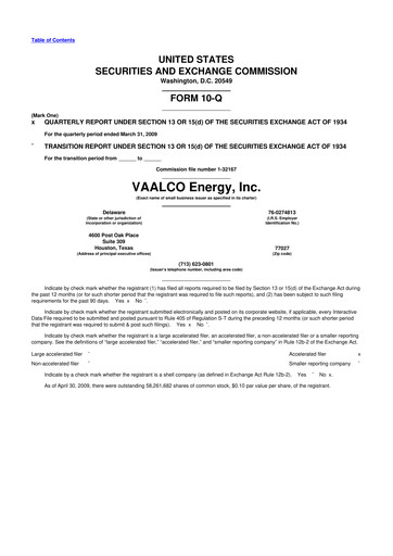 Miniature Vaalco Energy
 10-Q Rapport trimestriel  