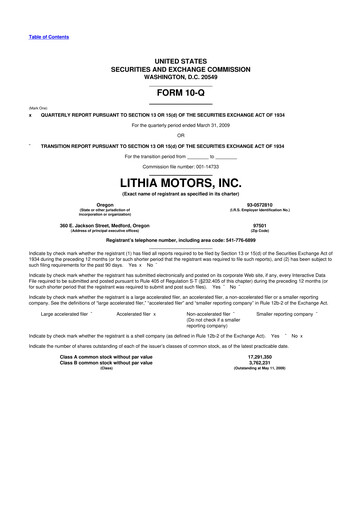 Thumbnail Lithia Motors 10-Q Quarterly Report FY 