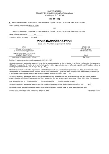 Thumbnail Zions Bancorporation
 10-Q Quarterly Report FY 