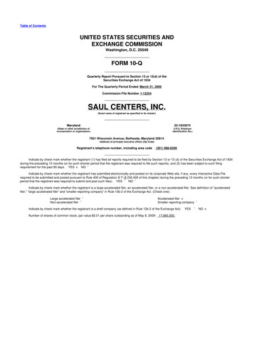 Thumbnail Saul Centers 10-Q Quarterly Report FY 