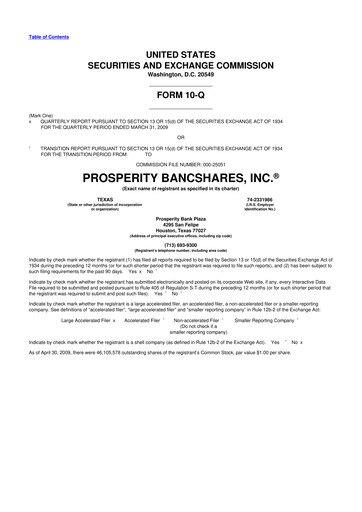 Thumbnail Prosperity Bancshares
 10-Q Quarterly Report FY 