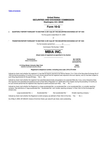 Thumbnail MBIA 10-Q Quarterly Report FY 