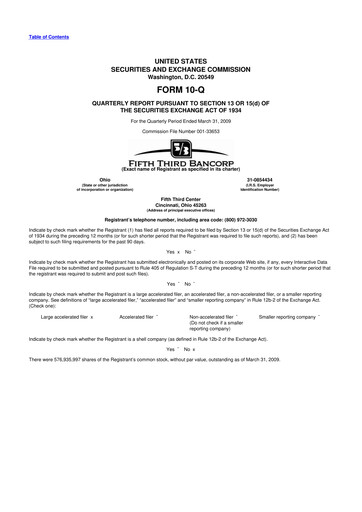 Thumbnail Fifth Third Bank
 10-Q Quarterly Report FY 