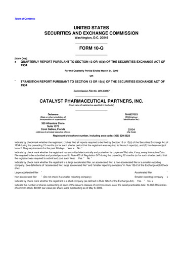 Thumbnail Catalyst Pharmaceuticals 10-Q Quarterly Report FY 