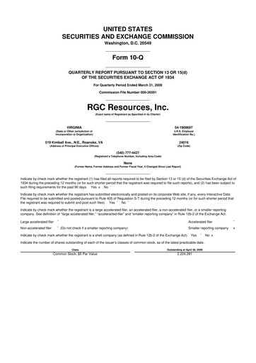 Thumbnail RGC Resources 10-Q Quarterly Report FY 