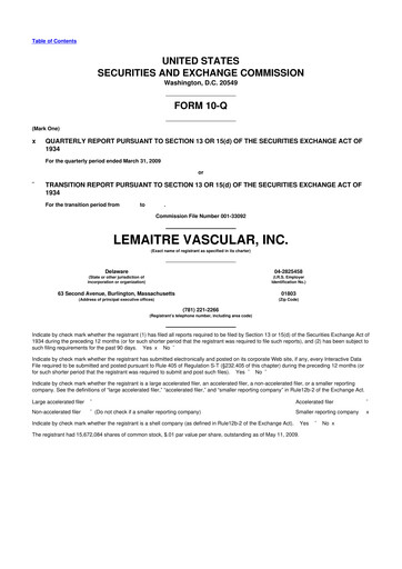 Miniature LeMaitre Vascular 10-Q Rapport trimestriel  