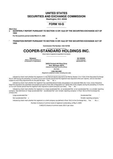 Thumbnail Cooper Standard 10-Q Quarterly Report FY 