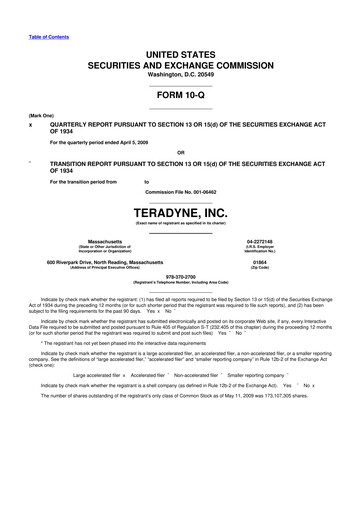 Thumbnail Teradyne 10-Q Quarterly Report FY 