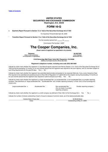 Thumbnail Cooper Companies 10-Q Quarterly Report FY 