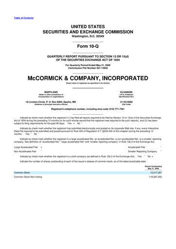 Thumbnail McCormick & Company
 10-Q Quarterly Report FY 