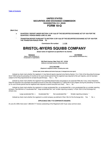 Thumbnail Bristol-Myers Squibb 10-Q Quarterly Report FY 