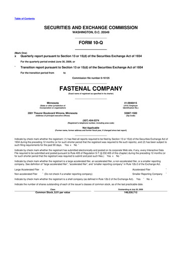 Thumbnail Fastenal 10-Q Quarterly Report FY 