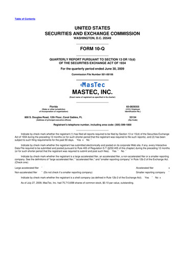 Thumbnail MasTec 10-Q Quarterly Report FY 