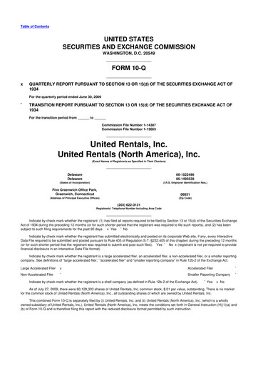 Thumbnail United Rentals
 10-Q Quarterly Report FY 