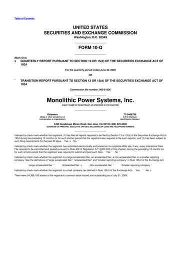 Thumbnail Monolithic Power Systems 10-Q Quarterly Report FY 