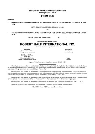 Thumbnail Robert Half 10-Q Quarterly Report FY 