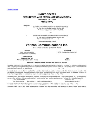 Vorschaubild Verizon 10-Q Quartalsbericht  