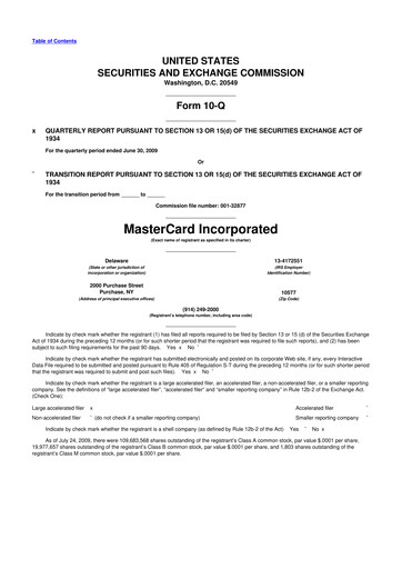 Thumbnail Mastercard 10-Q Quarterly Report FY 