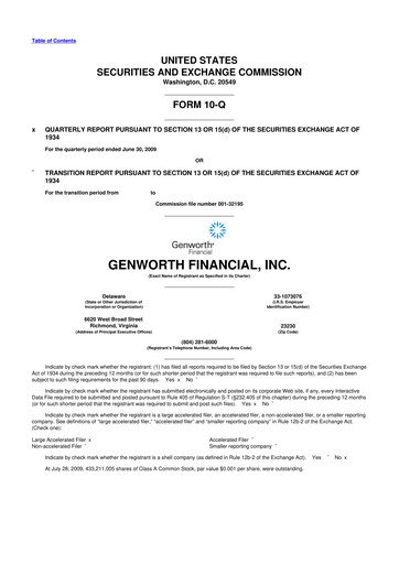 Thumbnail Genworth Financial
 10-Q Quarterly Report FY 