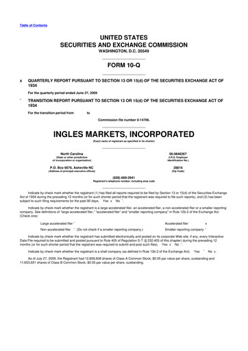 Miniature Ingles Markets 10-Q Rapport trimestriel  