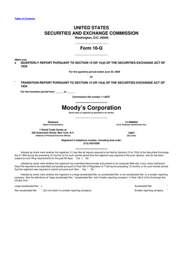 Thumbnail Moody's 10-Q Quarterly Report FY 