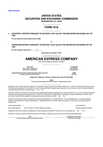 Thumbnail American Express 10-Q Quarterly Report FY 