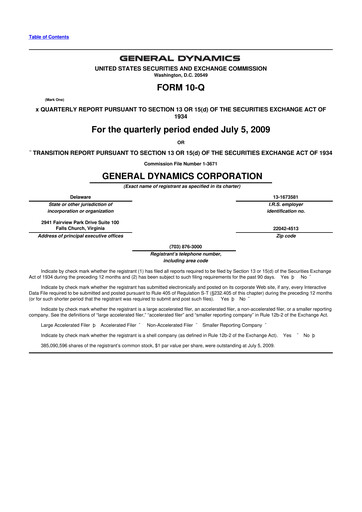 Thumbnail General Dynamics 10-Q Quarterly Report FY 
