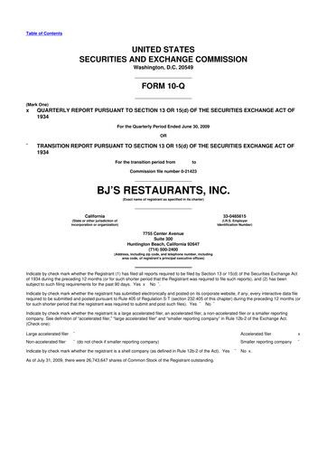 Thumbnail BJ's Restaurants
 10-Q Quarterly Report FY 