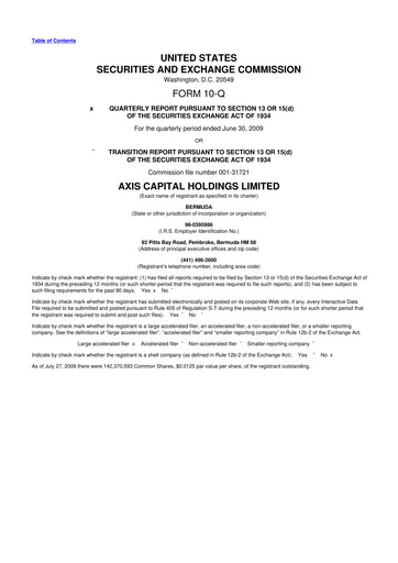 Vorschaubild AXIS Capital
 10-Q Quartalsbericht  