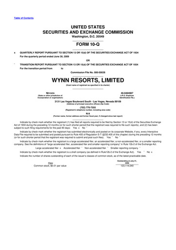 Thumbnail Wynn Resorts
 10-Q Quarterly Report FY 
