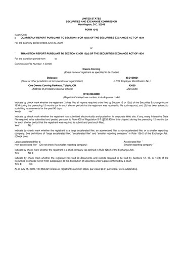 Thumbnail Owens Corning
 10-Q Quarterly Report FY 