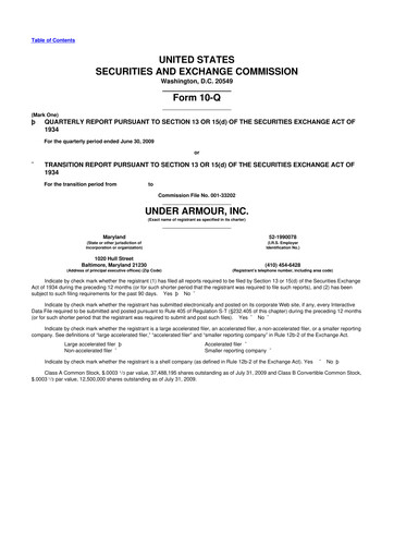 Thumbnail Under Armour
 10-Q Quarterly Report FY 