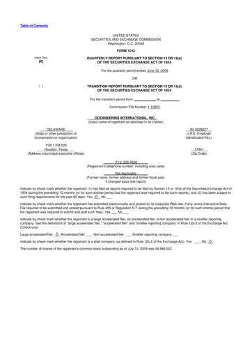 Miniature Oceaneering International
 10-Q Rapport trimestriel  