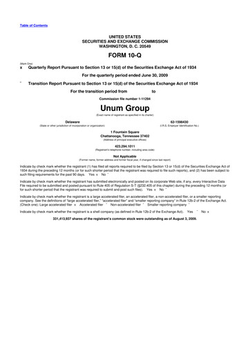 Thumbnail Unum 10-Q Quarterly Report FY 