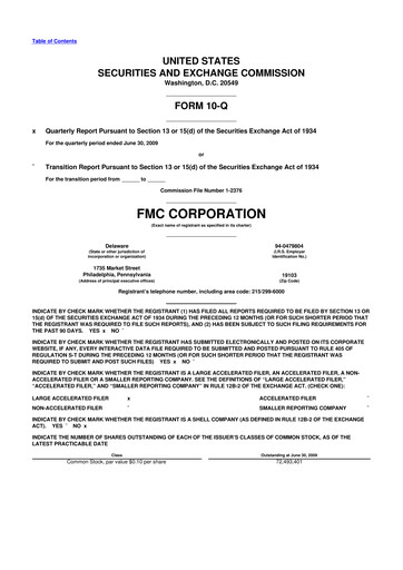 Thumbnail FMC Corporation 10-Q Quarterly Report FY 