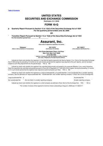 Thumbnail Assurant 10-Q Quarterly Report FY 