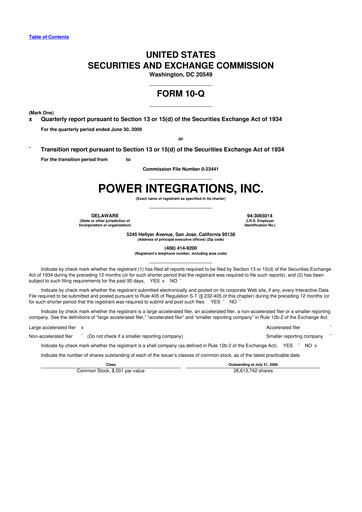 Thumbnail Power Integrations
 10-Q Quarterly Report FY 