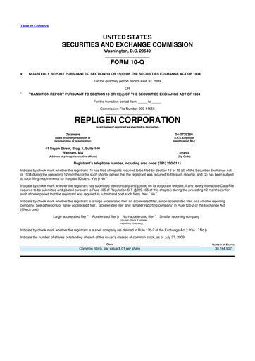 Thumbnail Repligen
 10-Q Quarterly Report FY 