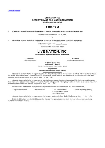 Thumbnail Live Nation
 10-Q Quarterly Report FY 