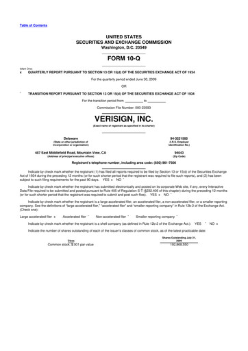 Thumbnail VeriSign 10-Q Quarterly Report FY 