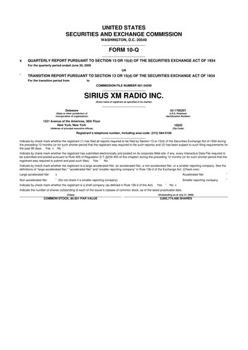 Thumbnail Sirius XM 10-Q Quarterly Report FY 