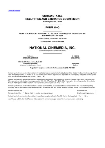 Thumbnail National CineMedia 10-Q Quarterly Report FY 