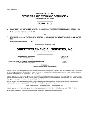 Miniature Orrstown Financial Services 10-Q Rapport trimestriel  