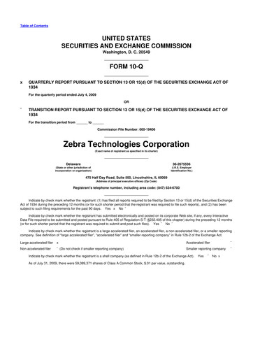 Thumbnail Zebra Technologies 10-Q Quarterly Report FY 