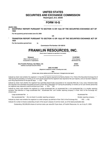 Thumbnail Franklin Resources 10-Q Quarterly Report FY 