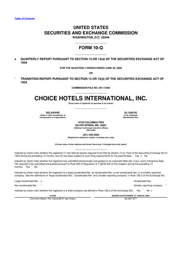 Thumbnail Choice Hotels International 10-Q Quarterly Report FY 