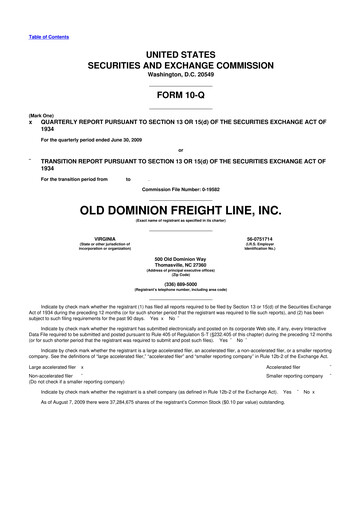 Thumbnail Old Dominion Freight Line
 10-Q Quarterly Report FY 