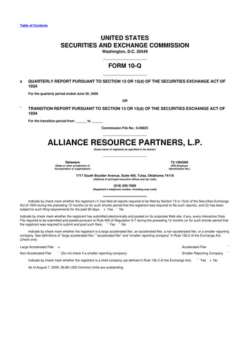 Miniature Alliance Resource Partners 10-Q Rapport trimestriel  