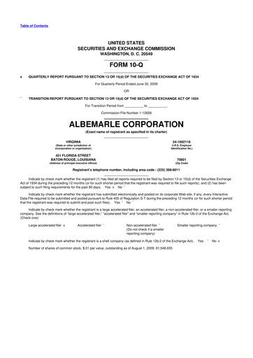 Thumbnail Albemarle 10-Q Quarterly Report FY 